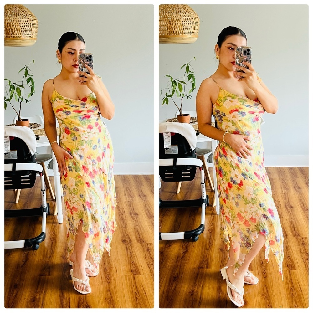 1990s Betsey Johnson RARE Dress  90s Rose Print Bias Cut Chiffon Dress Size 8​​​